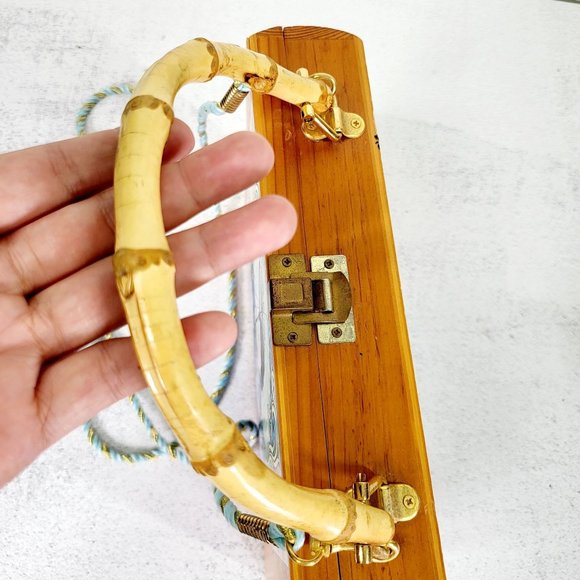 VIntage Parasol Painting Art Wooden‎ Vanity Crossbody Carry On Bag geisha 1909 - Picture 9 of 12